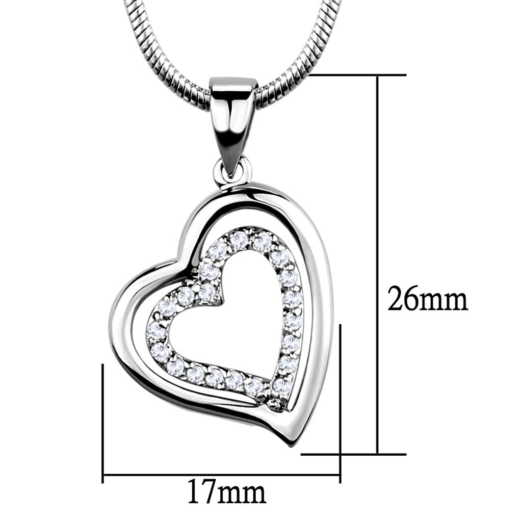 3W841 Rhodium Brass Chain Pendant with Clear AAA CZ