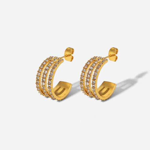 Stainless Steel Inlaid Zircon C-Hoop Earrings - Stylemz