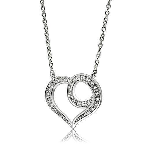 3W075 Rhodium Brass Necklace with Clear AAA Grade CZ