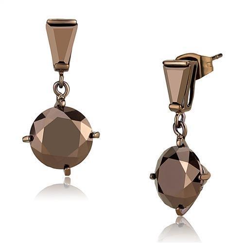 3W1133 IP Coffee Light Brass Earrings with AAA CZ Stones