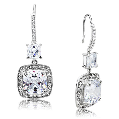 3W1477 Rhodium Brass Earrings with Clear AAA Grade CZ