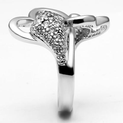 3W213 Rhodium Brass Ring with Clear AAA Grade CZ