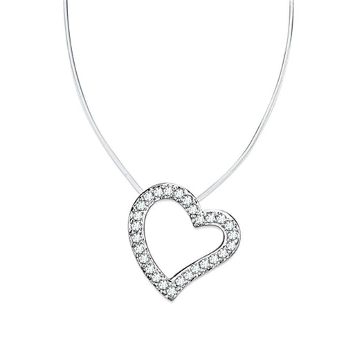 3W420 Rhodium Brass Necklace with Clear AAA Grade CZ