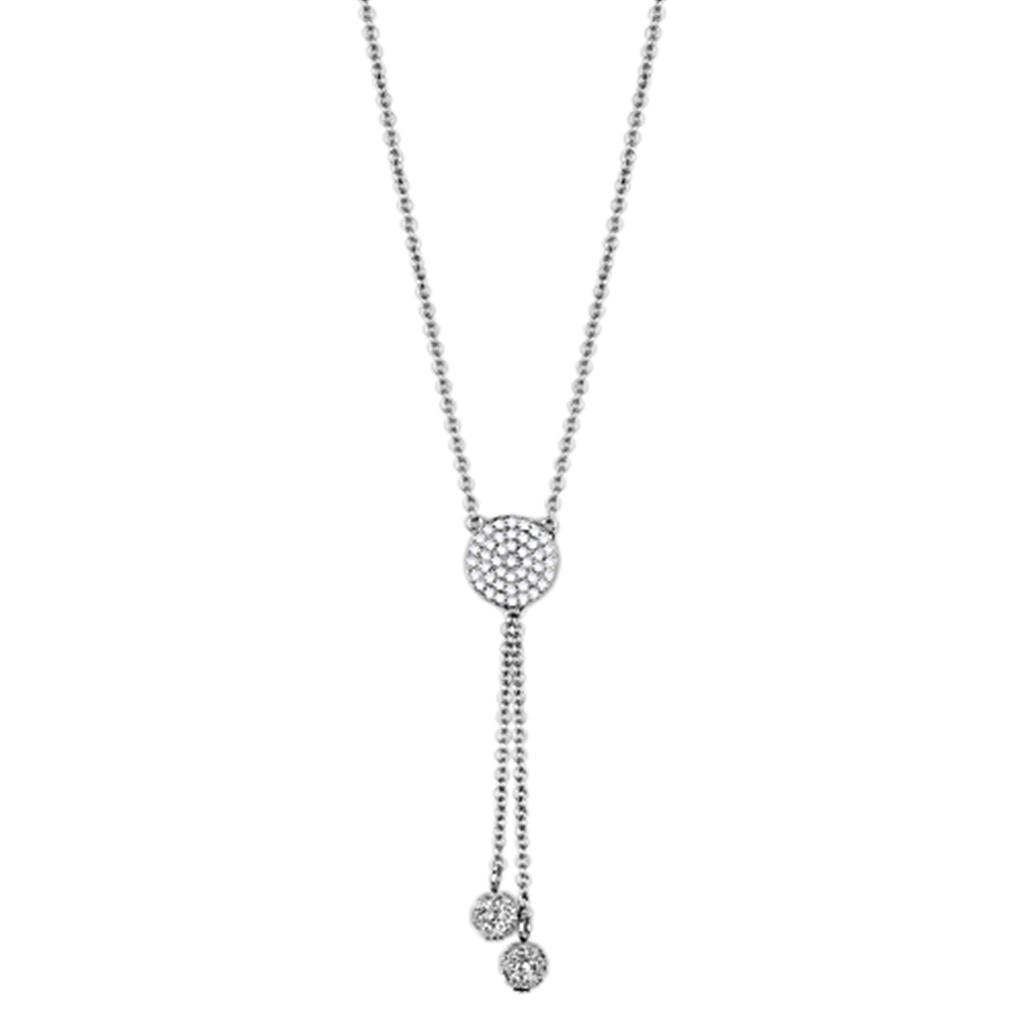 3W429 Rhodium Brass Necklace with Clear AAA Grade CZ