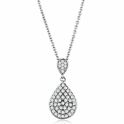 3W720 Rhodium Brass Necklace with Clear AAA Grade CZ