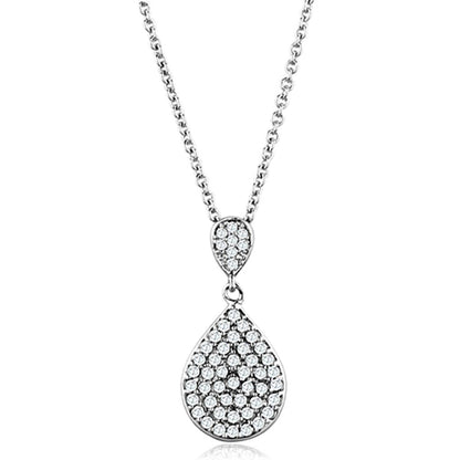 3W720 Rhodium Brass Necklace with Clear AAA Grade CZ