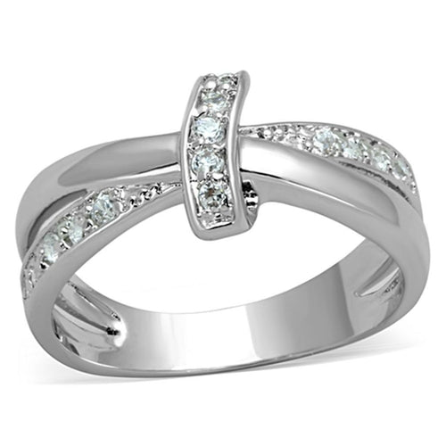 3W819 Rhodium Brass Ring with Clear AAA Grade CZ