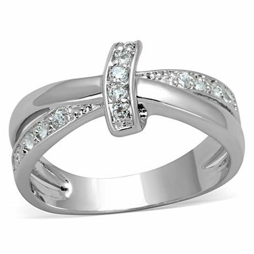 3W819 Rhodium Brass Ring with Clear AAA Grade CZ