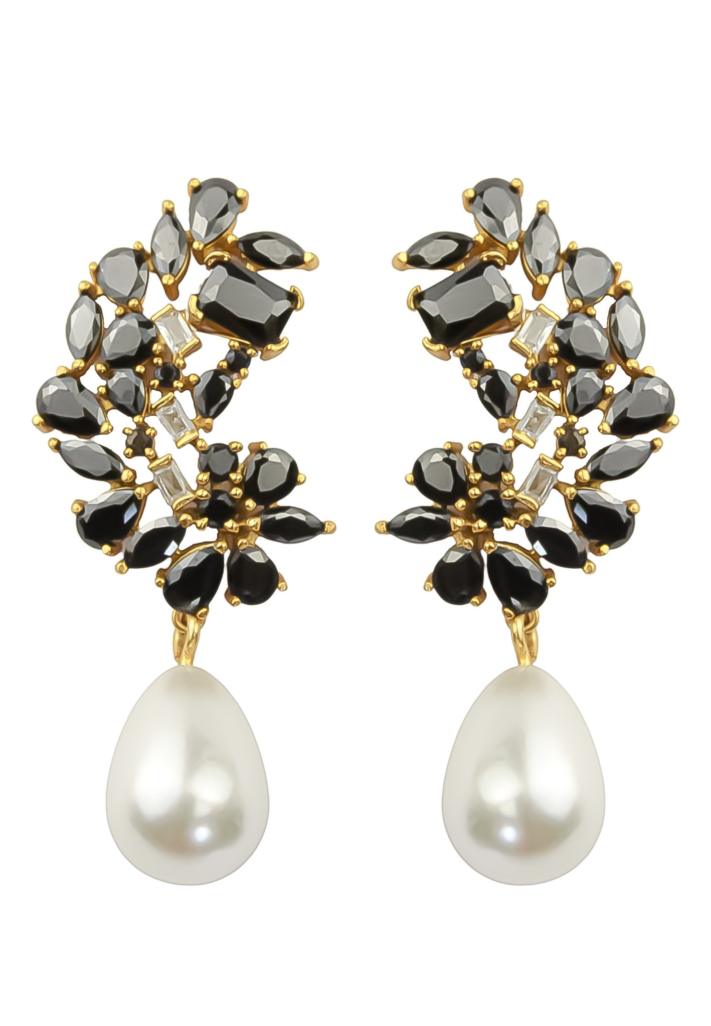 Golden Frosty Pearl Earrings with Zirconia Stones