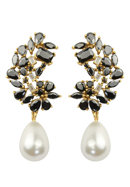 Golden Frosty Pearl Earrings with Zirconia Stones