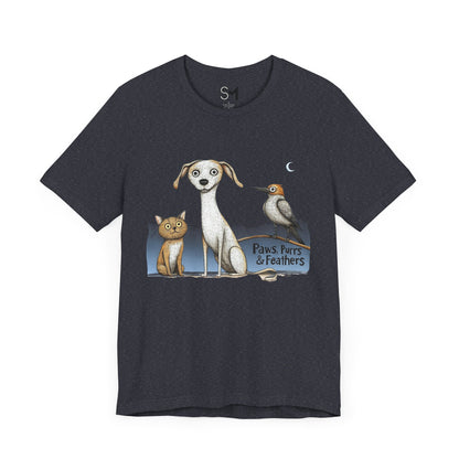 Paws purrs and feathers Unisex Jersey Short Sleeve Tee