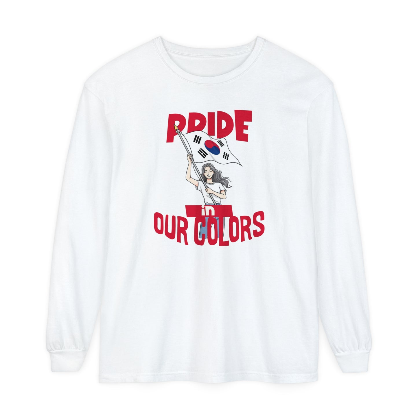 Korea -  Pride in our colors Unisex Garment-dyed Long Sleeve T-Shirt  - StyleMZ