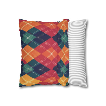 Festive Firelight Plaid Faux Suede Square Pillowcase - StyleMZ