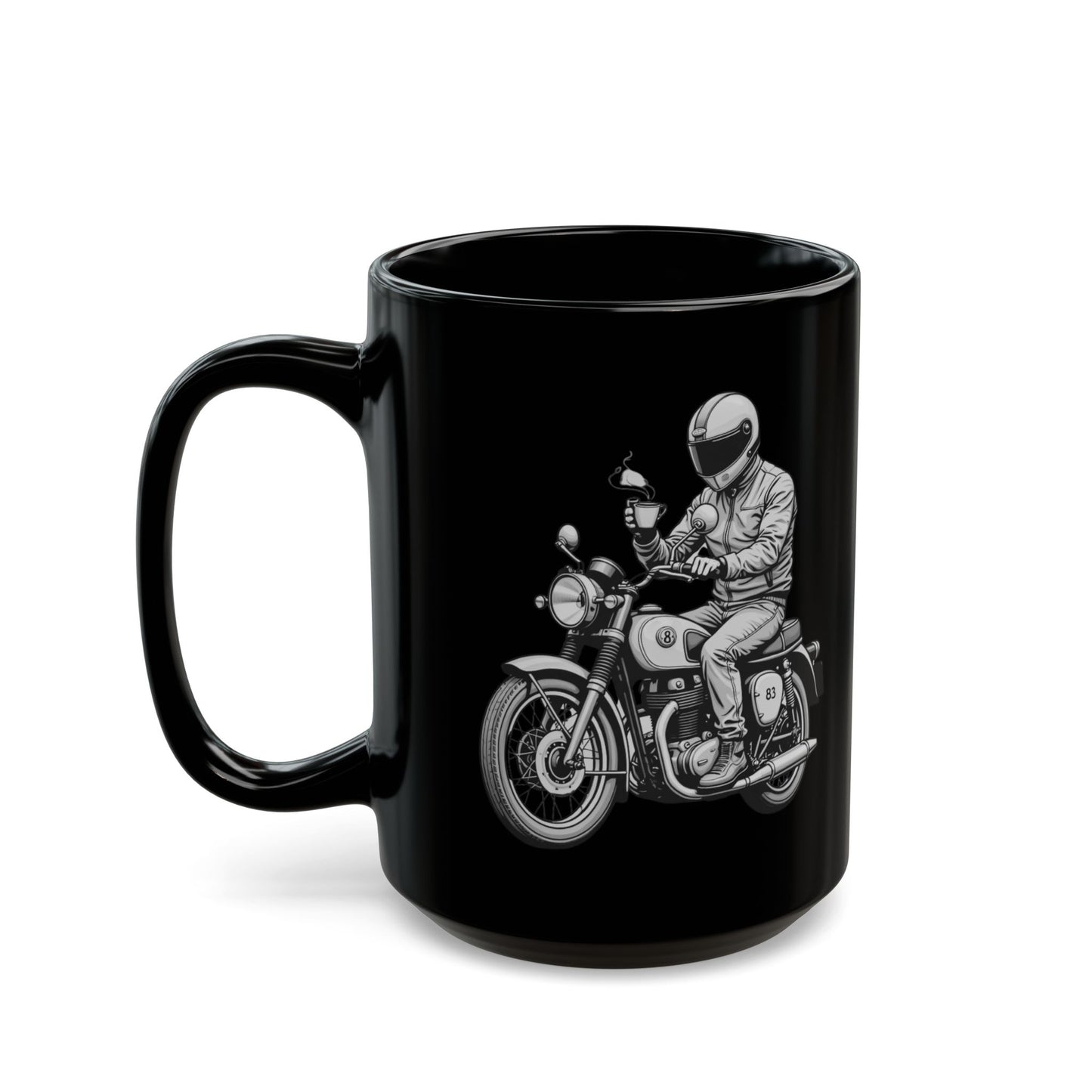 Motorcycle Rider with Coffee Black Mug (11oz, 15oz) - StyleMZ