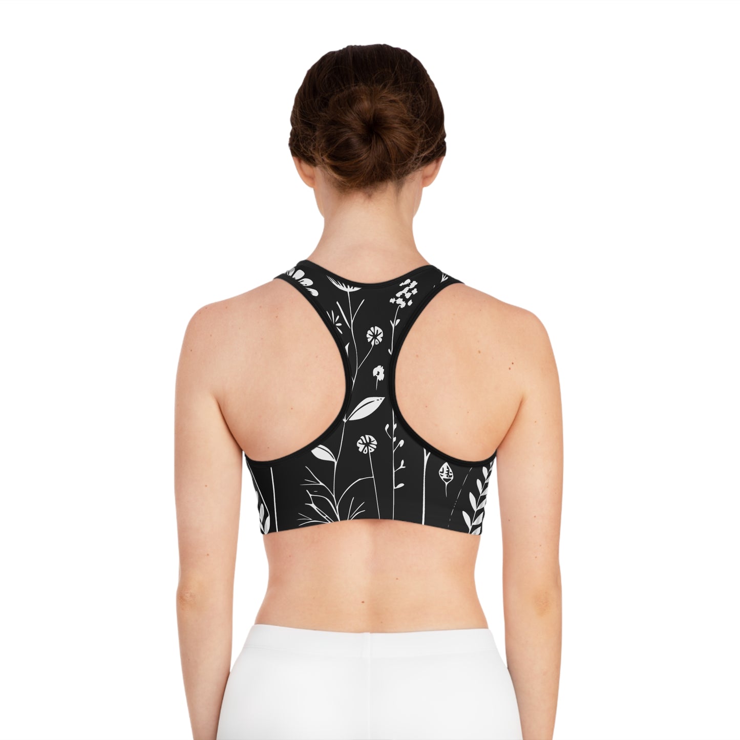 Black and White Flower Sports Bra (AOP)  - Korea  - StyleMZ