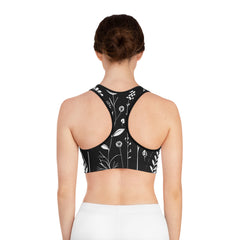 Black and White Flower Sports Bra (AOP)  - Korea  - StyleMZ