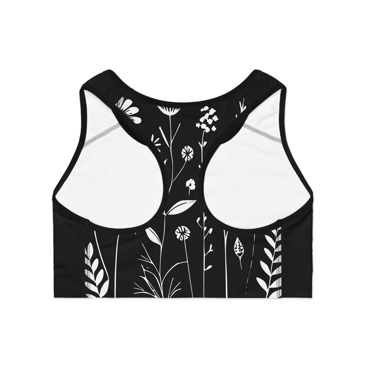 Black and White Flower Sports Bra (AOP)  - Korea  - StyleMZ