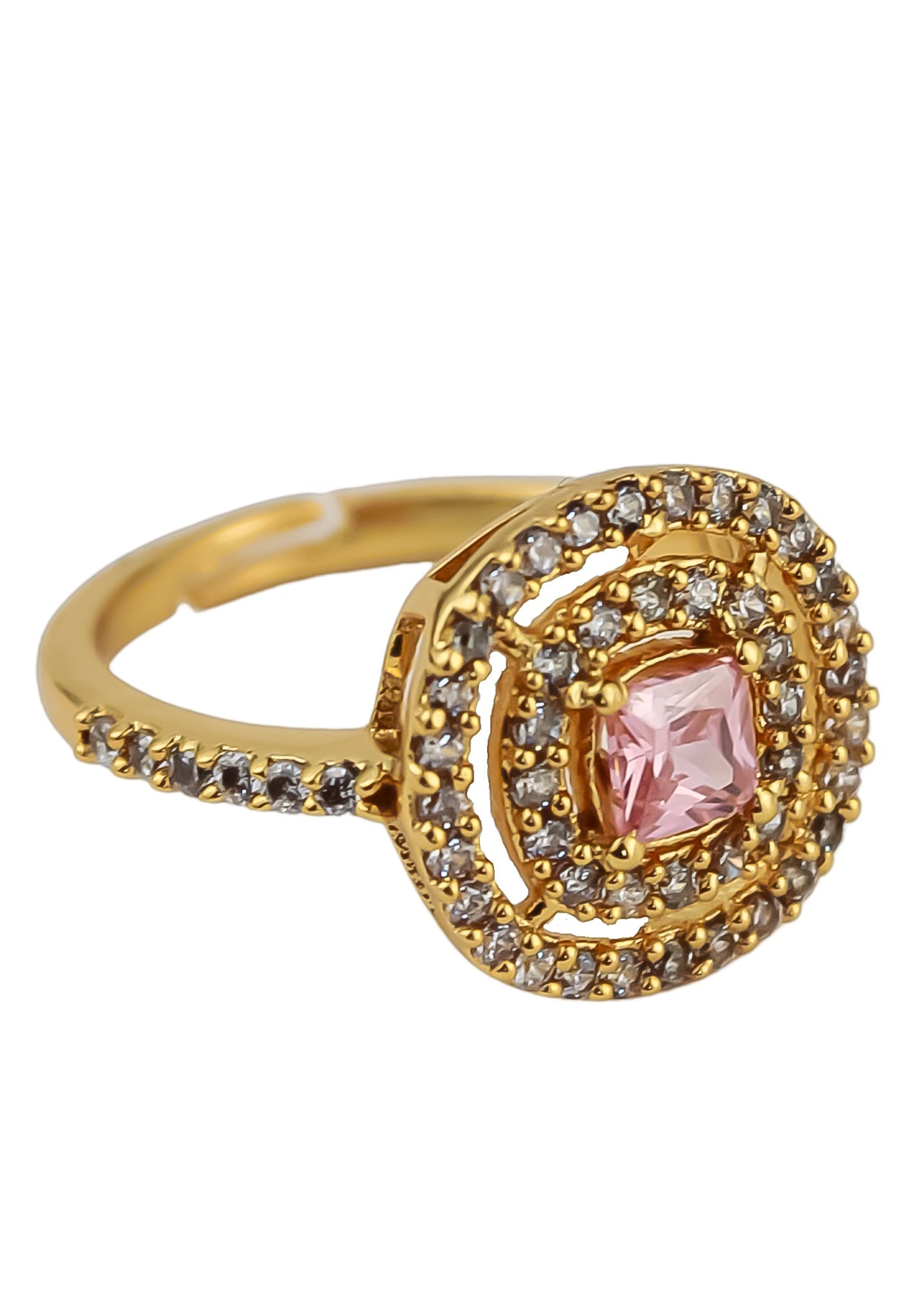 Elegant Golden Maldives Ring with Zirconia Stones