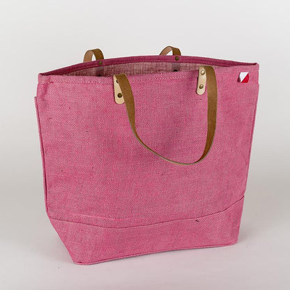 Big Jute Colored Tote Bags with Leather Handles and Monogram