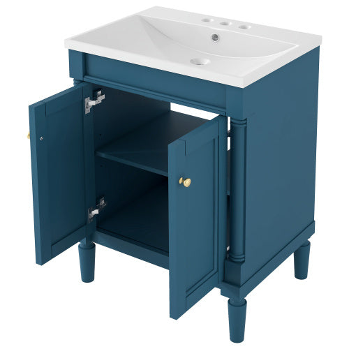 24 Bathroom Vanity With Top Sink, 2-Tier Modern Storage