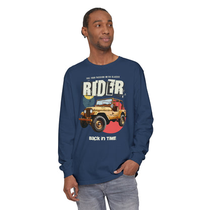 Korea -  Rider Back in Time Unisex Garment-dyed Long Sleeve T-Shirt  - StyleMZ