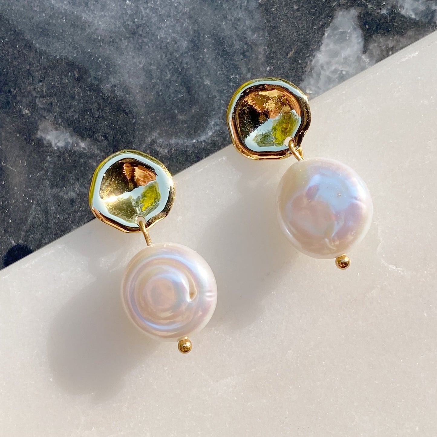 Golden Shell Pearl Drop Earrings for Elegant Occasions