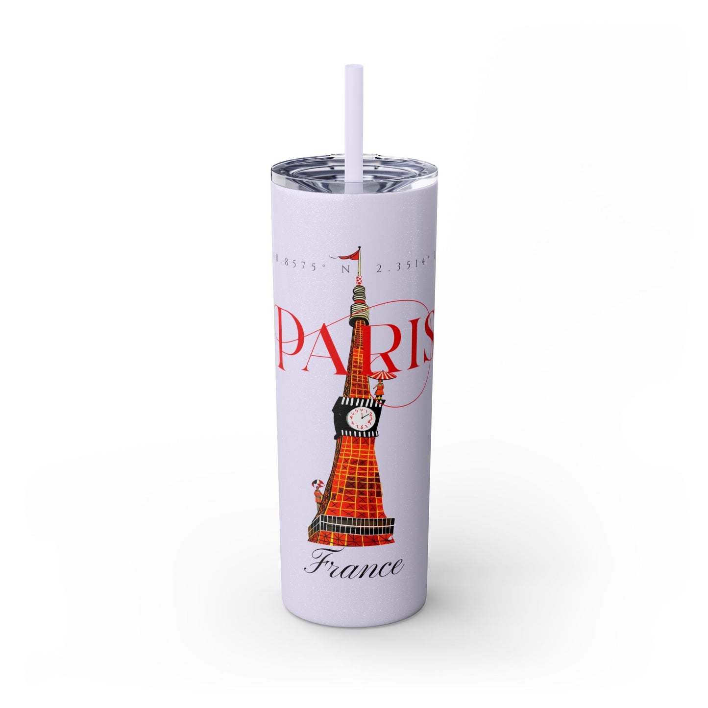 Paris Glitter Skinny Tumbler with Straw, 20oz - StyleMZ