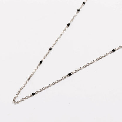 Dainty Black Onyx Beaded Link Necklace with Gold Chain