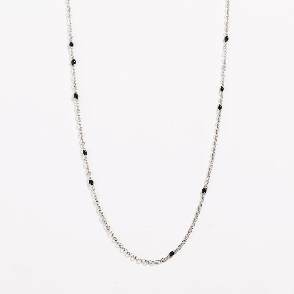 Dainty Black Onyx Beaded Link Necklace with Gold Chain