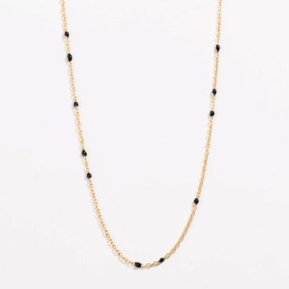 Dainty Black Onyx Beaded Link Necklace with Gold Chain