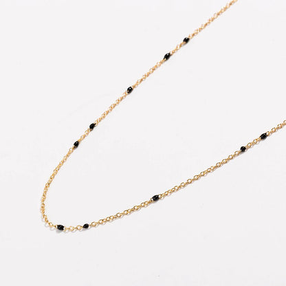 Dainty Black Onyx Beaded Link Necklace with Gold Chain