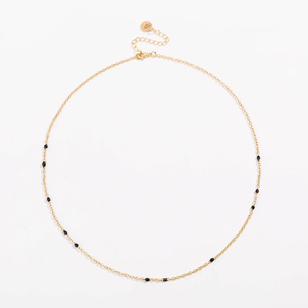 Dainty Black Onyx Beaded Link Necklace with Gold Chain