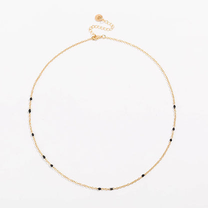 Dainty Black Onyx Beaded Link Necklace with Gold Chain