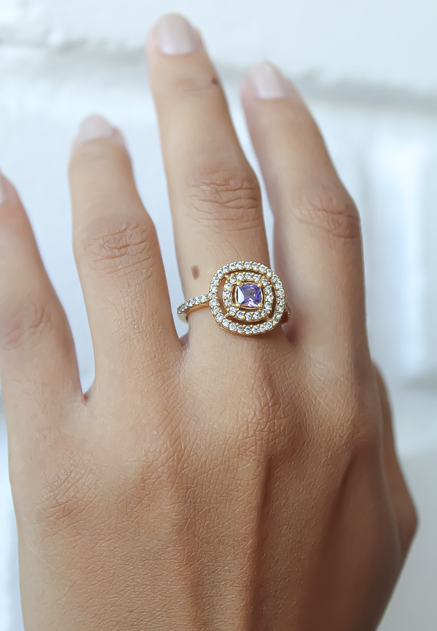 Elegant Golden Maldives Ring with Zirconia Stones