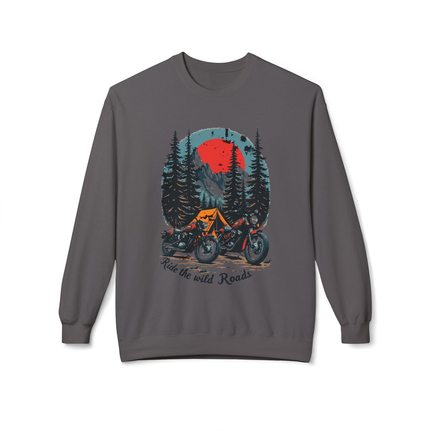 Ride the wild roads Unisex Midweight Softstyle Fleece Crewneck Sweatshirt - StyleMZ - Stylemz