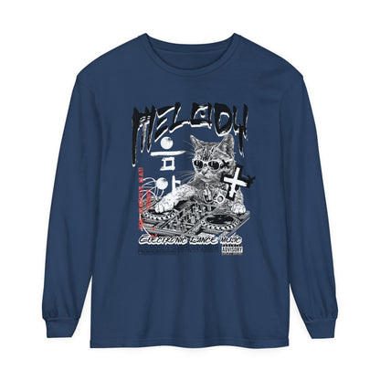 Korea -  DJ Cat Unisex Garment-dyed Long Sleeve T-Shirt  - StyleMZ