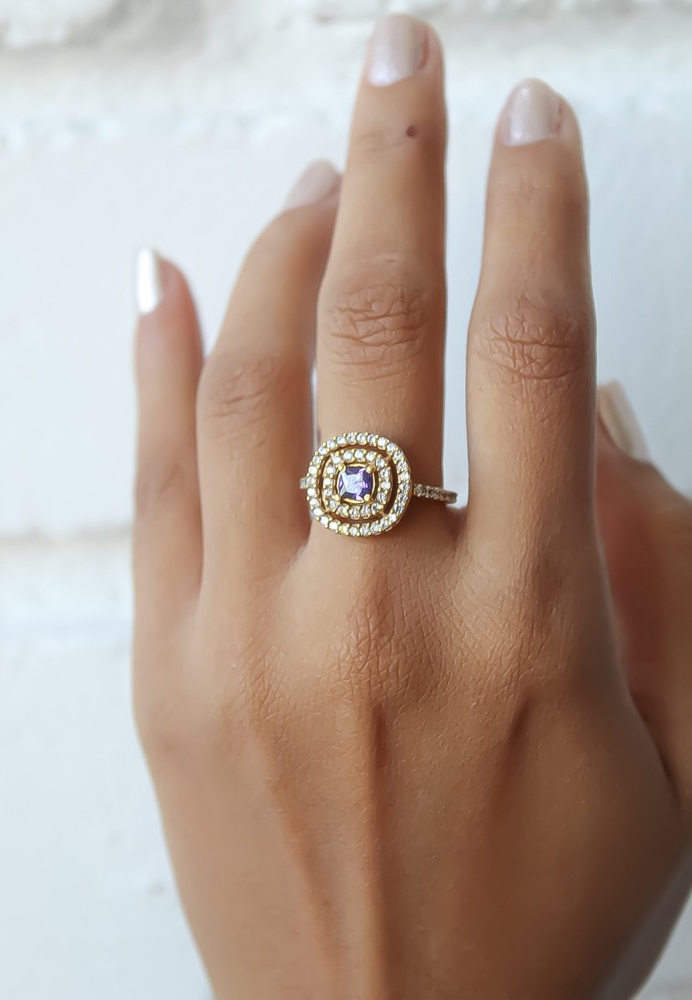 Elegant Golden Maldives Ring with Zirconia Stones