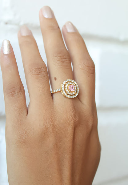 Elegant Golden Maldives Ring with Zirconia Stones