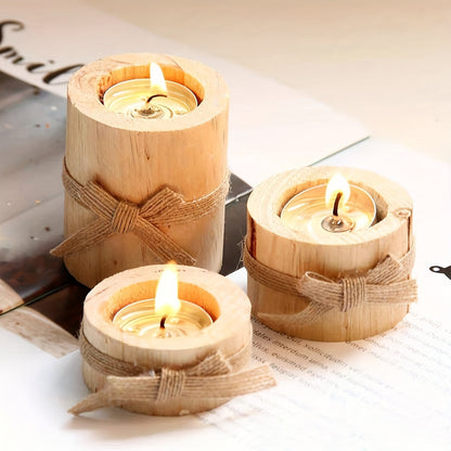 Elegant Wooden Cylindrical Candlesticks Set Handmade Decor