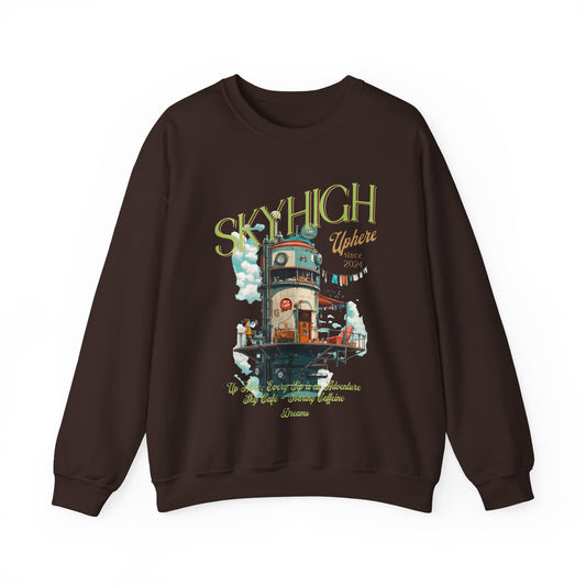 StyleMZ - Sudadera unisex con cuello redondo y mezcla pesada Sky High Cafe - StyleMZ 