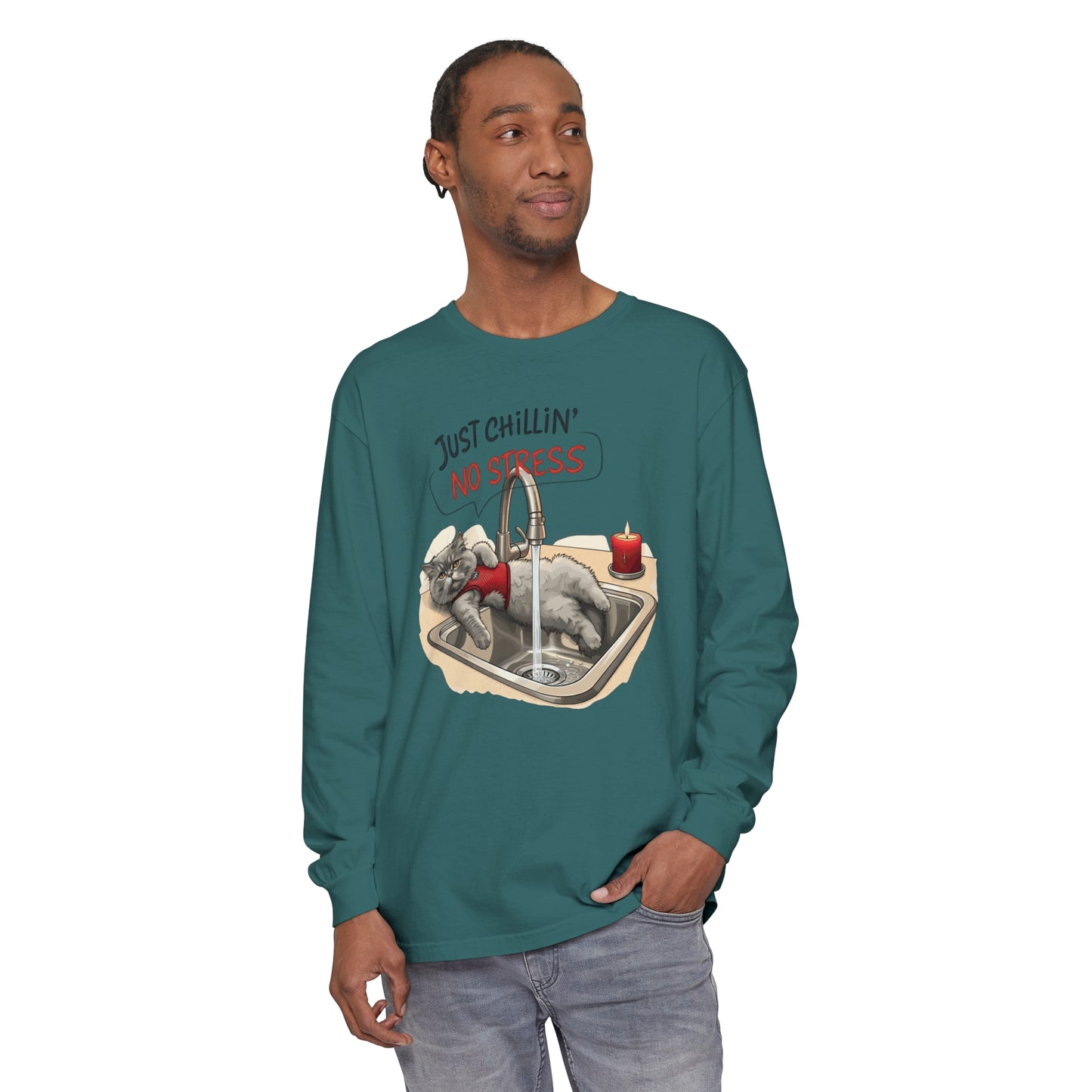 Just chillin' no stress Unisex Garment-dyed Long Sleeve T-Shirt - StyleMZ