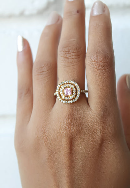 Elegant Golden Maldives Ring with Zirconia Stones