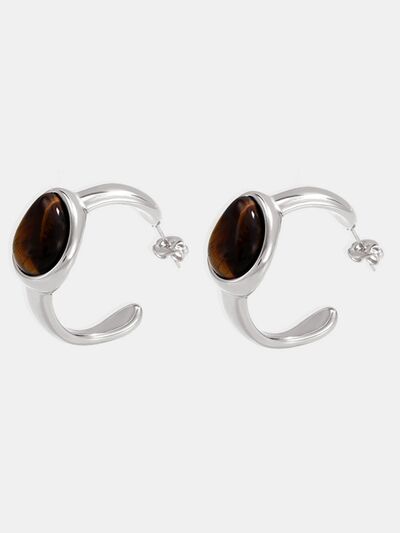 Stainless Steel Tigerite Jewelry Set - Ring and C-Hoop Earrings - Stylemz