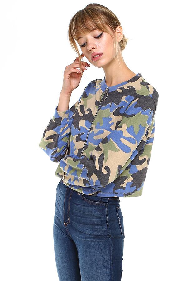 Cropped Camo Zip-Up Jacket – Casual and Trendy - Stylemz