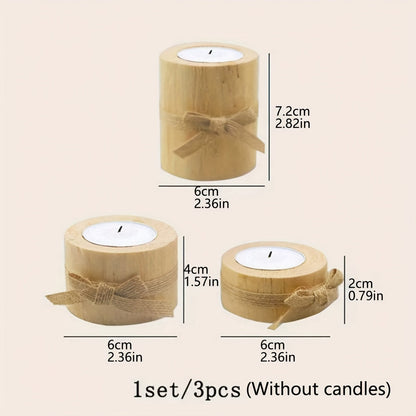 Elegant Wooden Cylindrical Candlesticks Set Handmade Decor