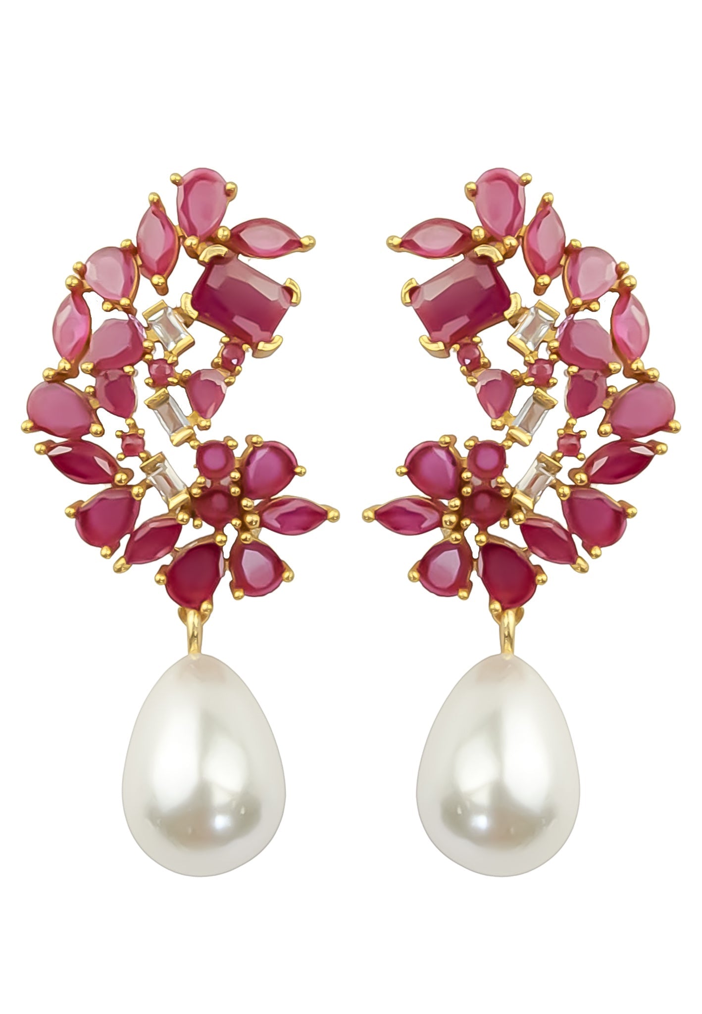 Golden Frosty Pearl Earrings with Zirconia Stones