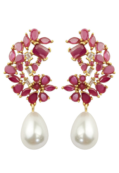 Golden Frosty Pearl Earrings with Zirconia Stones