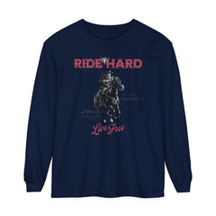 Korea -  Ride hard Unisex Garment-dyed Long Sleeve T-Shirt  - StyleMZ