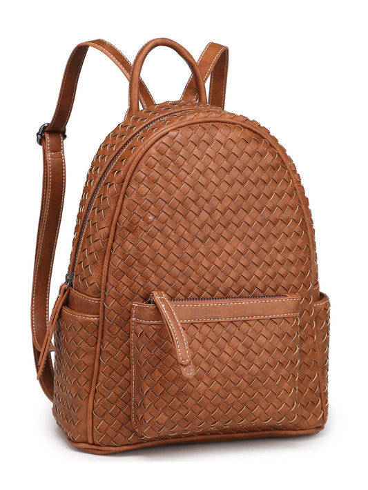 Woven Backpack Purse for Women Camel Vegan Leather MT1086-13 BR