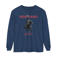 Korea -  Ride hard Unisex Garment-dyed Long Sleeve T-Shirt  - StyleMZ